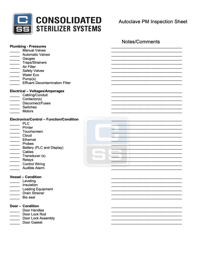 CSS Preventative Maintenance Log Sheet Cover